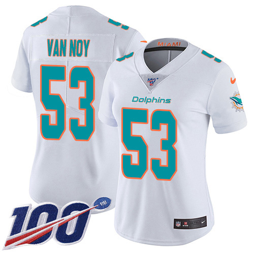 Nike Miami Dolphins 53 Kyle Van Noy White Women Stitched NFL 100th Season Vapor Untouchable Limited Jersey